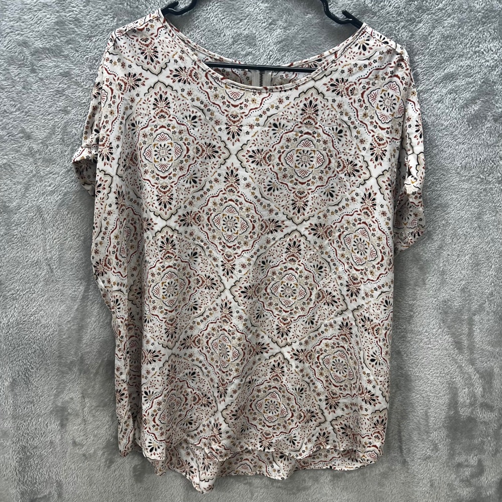 Loft Womens M Geometric Medallion Print Short Sleeve Boho Peasant Flowy